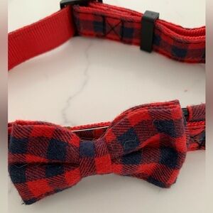Hamilton large red and black buffalo plaid pet collar with bow tie. New no tag
